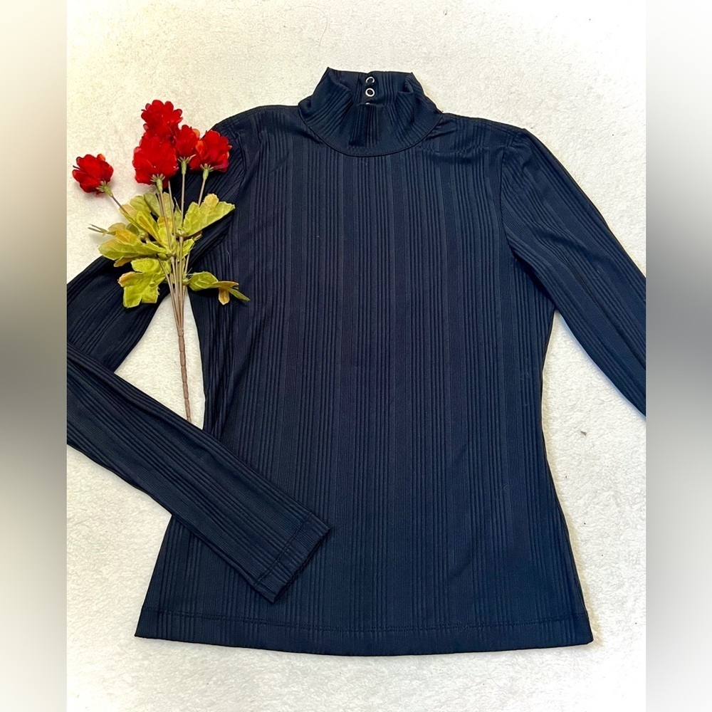 Maeve by Anthropologie Black Open Back Ribbed Long Sleeve Top - XS